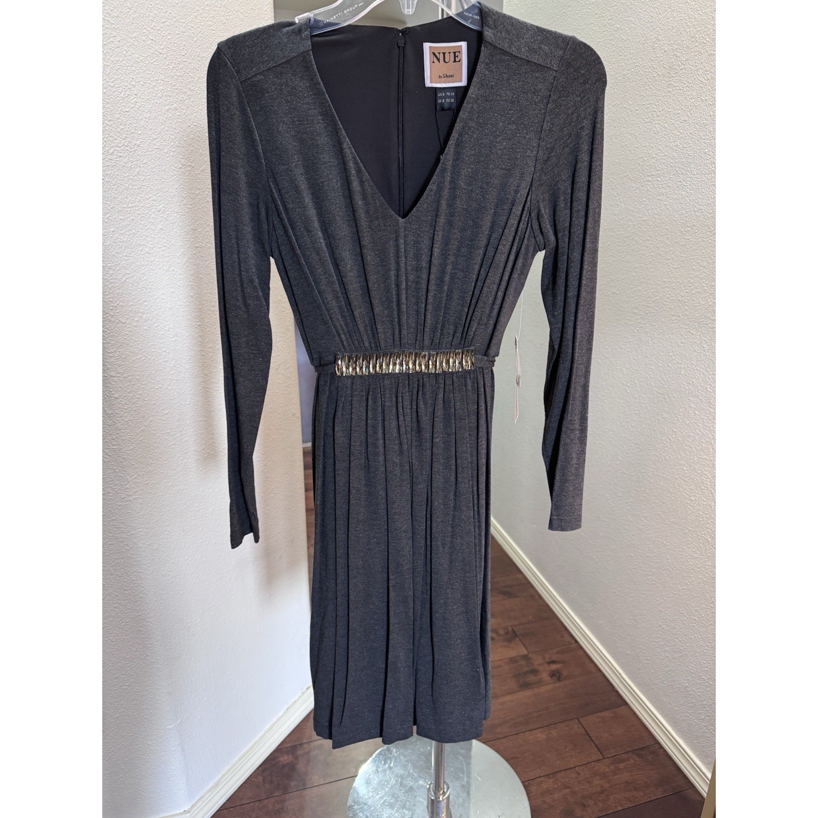 Nue Shani Fit Flare Dress Built In Shapewear Grey Size 6 Nwt